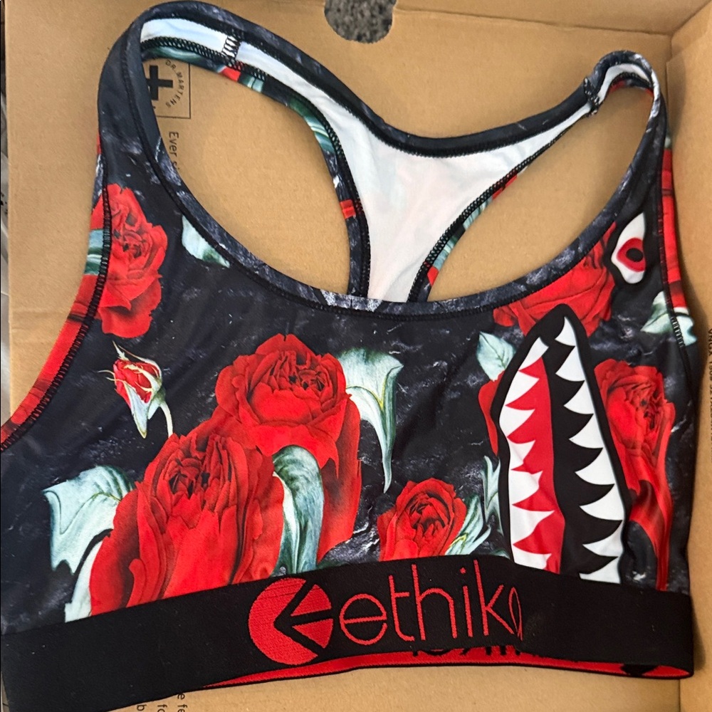 Ethika Red and Black Floral Shark Bikini Top